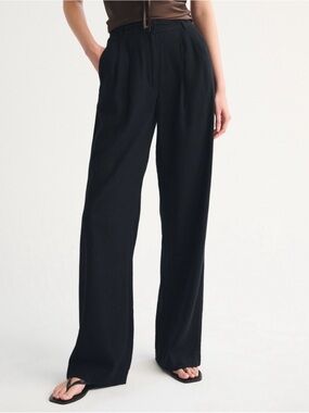 Abercrombie & Fitch Curve Love Black Wide-Leg Linen Pants